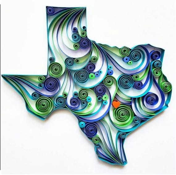 Texas Map Art Custom Map Art Paper Art State Map Art Etsy