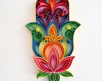 Hamsa Hand Paper Quilling Mandala Artwork - Mother's Day Gift For Mom - Art Decor Gifts - Spiritual Art Decor - Meditation Room Art Decor