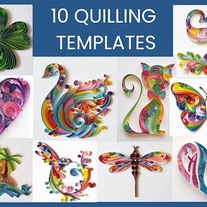 10 Quilling Templates for begginers, Quilling pattern, Quilling Template easy instructions, Quilling cat template, Pattern and template