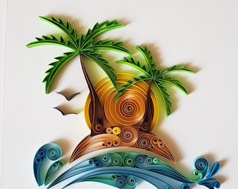 Quilling Kunst &quot;Strand&quot;, Geburtstagsgeschenk, Kinderzimmer Dekor, Home Decor, Home Decoration, Wandbehang, Papier Jahrestag, Papier-Wand-Kunst, Papier-Kunst