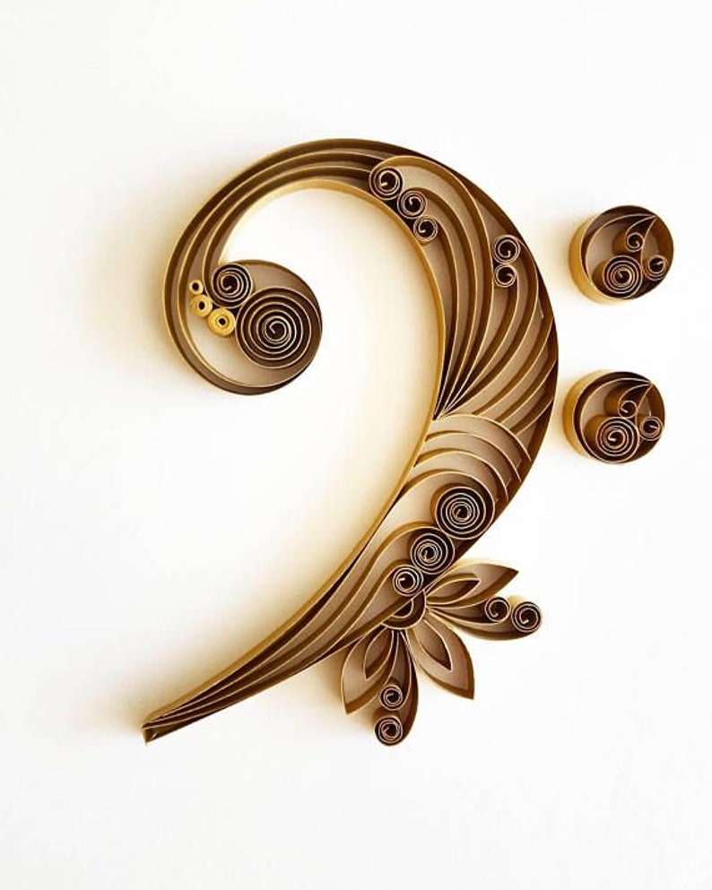 Bass Clef Wall Art, Wall Decor, Bass Clef Paper Art, Bass Clef Gift, Music Decor, Music Art, Music Gift, Gift for Musician, Quilling art image 1