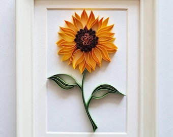 Framed quilling sunflower art, 1st paper anniversary gift, paper wall art, Mother's Day Gift, Birthday gift for her, sunflower decoration