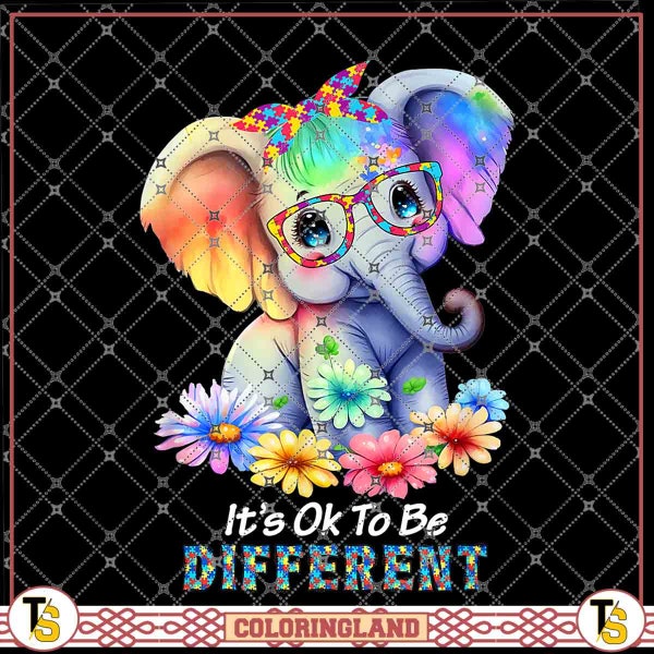 Autism Elephant Calf It's Ok To Be Different Autism Awareness Month Elephant Lover Hair Bow Glasses For Autism PNG file, Sublimation Designs