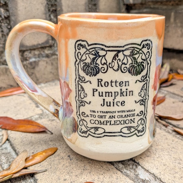 Handmade Halloween mug, orange colorful spooky season cup