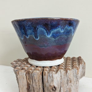 Handmade fruit bowl, colorful pottery, unique ceramic dish, blue and purple bowl