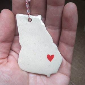 Handmade Georgia Christmas ornament, state ornament, GA keepsake, pottery, southern gift, south georgia