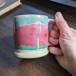 Pink and blue mug, handmade pottery, coffee, tea, unique art, gift for her