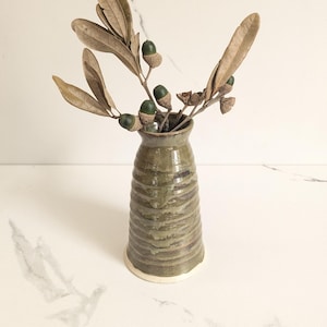 Green handmade pottery vase, textured handmade ceramic vase, ceramic art, green and brown, unique pottery gift