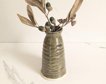 Green handmade pottery vase, textured handmade ceramic vase, ceramic art, green and brown, unique pottery gift