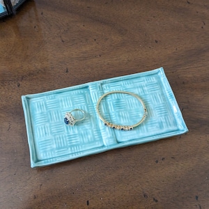 Handmade ceramic vanity tray, jewelry holder, green ceramic catch-all dish, unique handmade pottery, gift for her