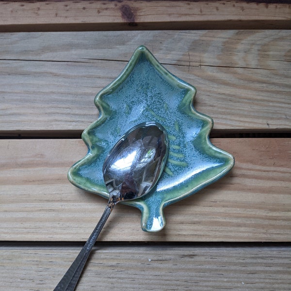 Green Christmas tree spoon rest, teaspoon holder, trinket dish, catch-all tray, soap dish