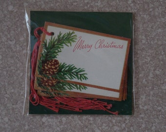 Set of 8 Handmade Vintage Inspired Christmas Gift Tags - Framed Pine Cone Christmas Tags Tripled Layered