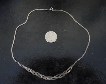 Vintage Modernist DISCO Era Silver ChokerNecklace with Rectangular Water Blue STONE Superb.