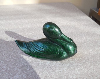 Vintage Murano Glass Cesare Toso Paperweight,  green sparkle duck, with original sticker, mid century Italian