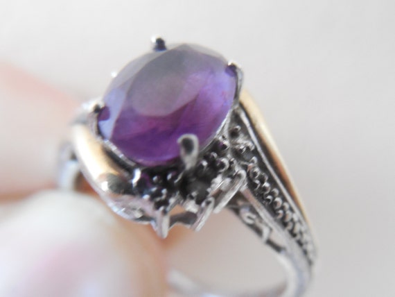 Antique amethyst, silver and gold ring, stone on … - image 5