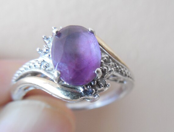 Antique amethyst, silver and gold ring, stone on … - image 4