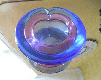 Vintage Stunning blue and Mauve Sommerso bowl, ashtray Murano Glass, 1960's, Venetian Glass, Venice Italy