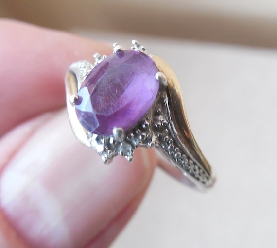 Antique amethyst, silver and gold ring, stone on … - image 2