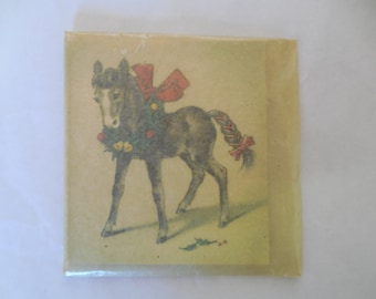 Herbert Dubler Mid Century Gift Christmas cards, tags, with envelope,  ARS SACRA, N.Y.  copyright  1947, Horse wearing a wreath, old stock