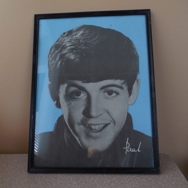 Rare Beatles Paul McCartney Fold out photo on cardboard framed picture from a poster