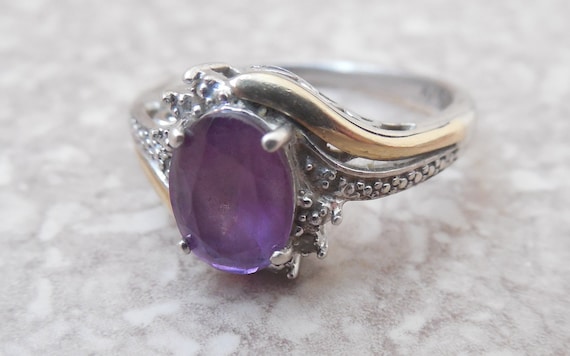 Antique amethyst, silver and gold ring, stone on … - image 1