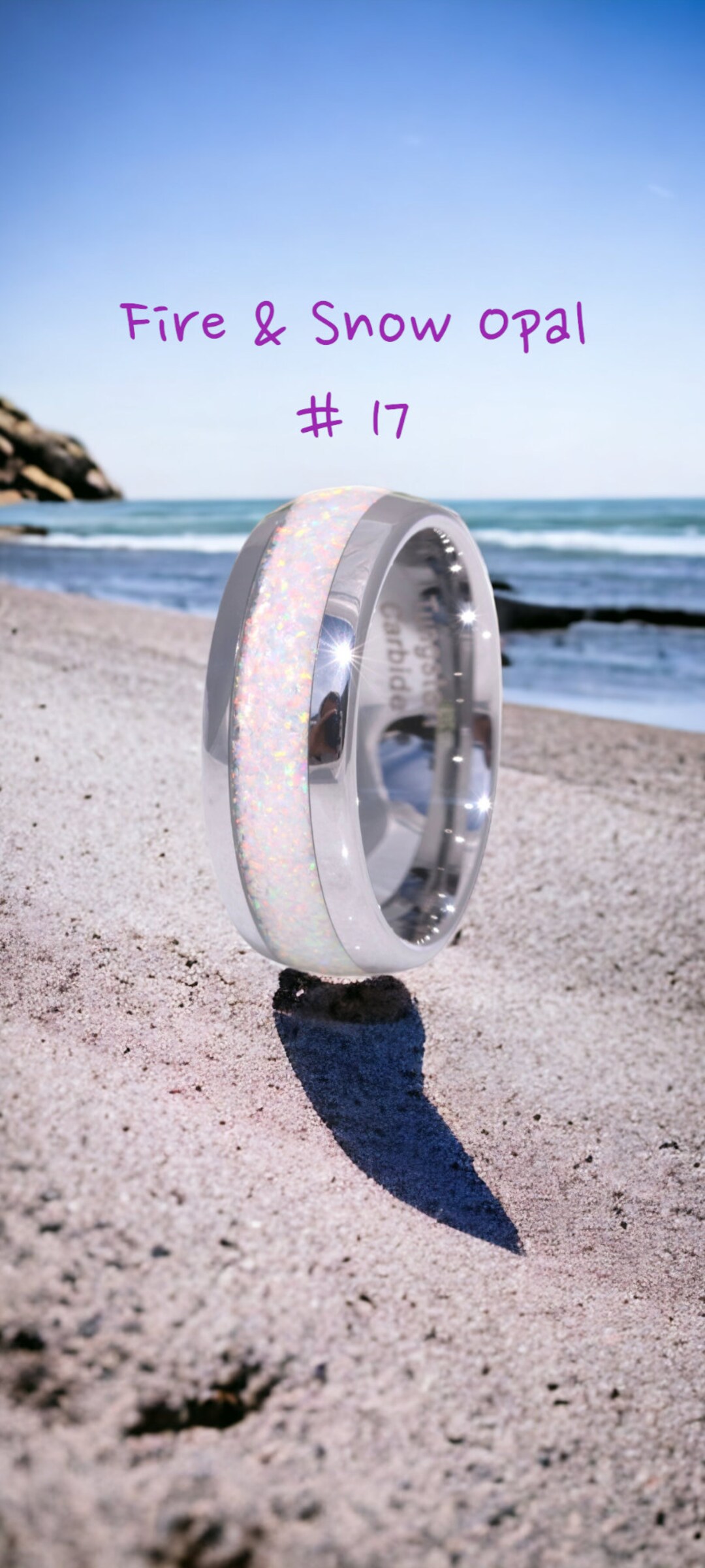 White Opal Ring Tungsten Ring Fire and Ice Opal Inlay Opal Etsy