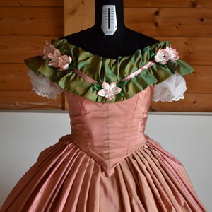 Tailored Victorian Ball Gown with Flowers and Rouches