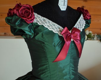 Tailored Victorian Ball Gown with Bows and Roses