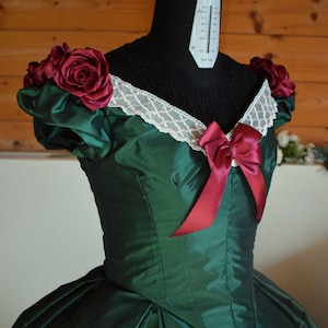 Tailored Victorian Ball Gown with Bows and Roses