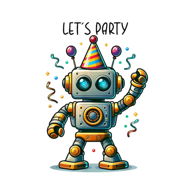 Vintage Funny Love Robot Party Robotic Girls Boys Birthday  Digital PNG