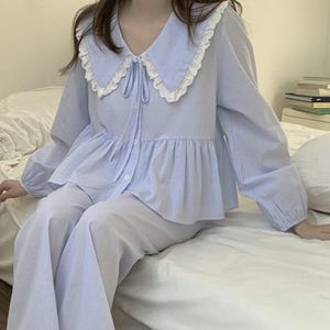 2Colors Cotton lace Loungewear / Lace Pajamas / Lovely Frilled Pajamas / Cotton Pjs / Lace pajama set / Eyelet sleepwear / Gift for her image 2