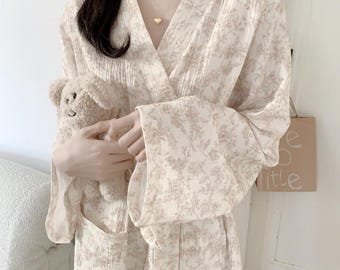 Doppelte Gaze Baumwollrobe: Leichte Loungewear, Brautparty Kimono