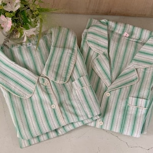 Green Stripe Cotton Pajama / Muslin Cotton Pajama / Couple Pajama / Summer Pajama / Couple GIFT / Wedding GIFT