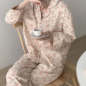 Floral Cotton Pajama Set – Lightweight Cotton Lounge Set - Cottagecore Sleepwear for Women - Lounge wear - Gift for her - Pajama Gift