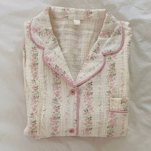 Pink Flower Organic Cotton Pajama / Muslin Cotton Pajama / Couple Pajama / Summer Pajama / gift for her / gift for women