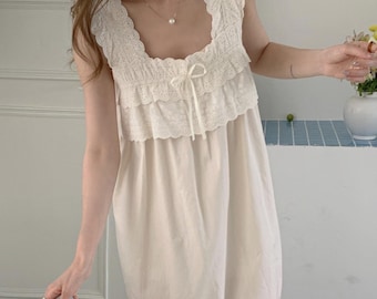 Breathable Cotton Lace Dress : Sleeveless Loungewear