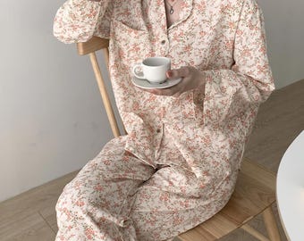 Floral Cotton Pajama Set – Lightweight Cotton Lounge Set - Cottagecore Sleepwear for Women - Lounge wear - Gift for her - Pajama Gift