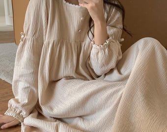 3Colors Muslin Loungewear / Cotton Pajamas / Muslin Pajama Set / Muslin Dress / Long sleeve Pajama / gift for her / gift for women / Gift