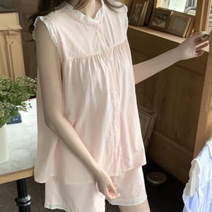 Sleeveless Summer Lounge Set - Cotton Pajama Set – Cotton Summer Pajamas - Cute Loungewear for Women - Gift