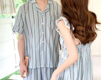 Striped Cotton Pajama / Cotton Pajama / Couple Pajama / Summer Pajama / Couple GIFT / Wedding GIFT