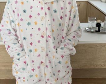 Fluffy Star Flower Pajama Set : Cozy Fleece Winter Loungewear, Soft Button Up Sleepwear Gift for Her