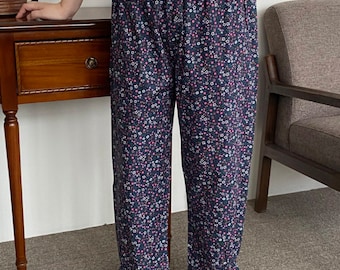 Geblümte koreanische Pyjamahose / Baggyhose / Cropped Blumenhose / Loose Fit Baumwollhose / Ballonhose / Lounge wear