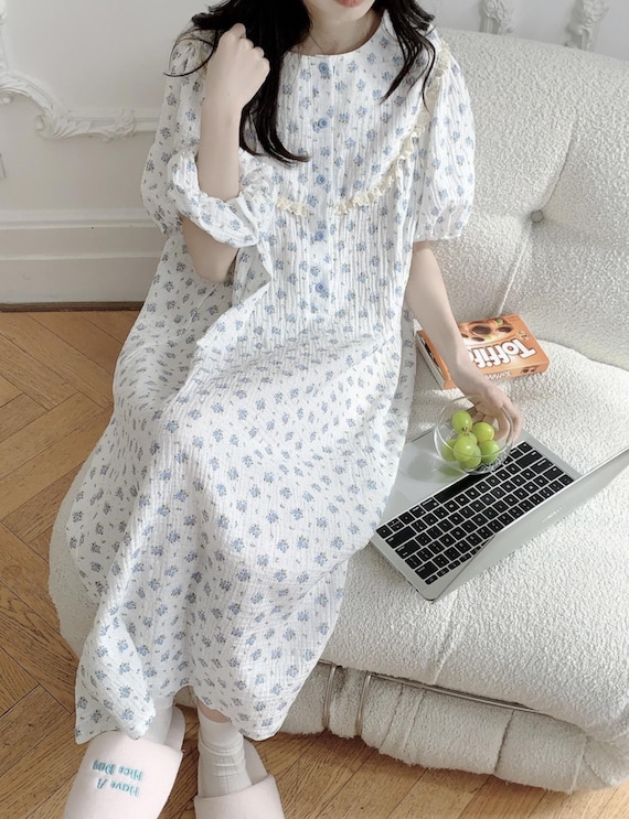Floral Ruffle Lace Detail Nightdress : Soft Cotton Button Front Nap Dress  Loungewear Gift - Etsy Israel