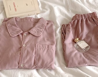 Gestreifte Baumwolle Pyjama Set: Weiche Langarm Loungewear