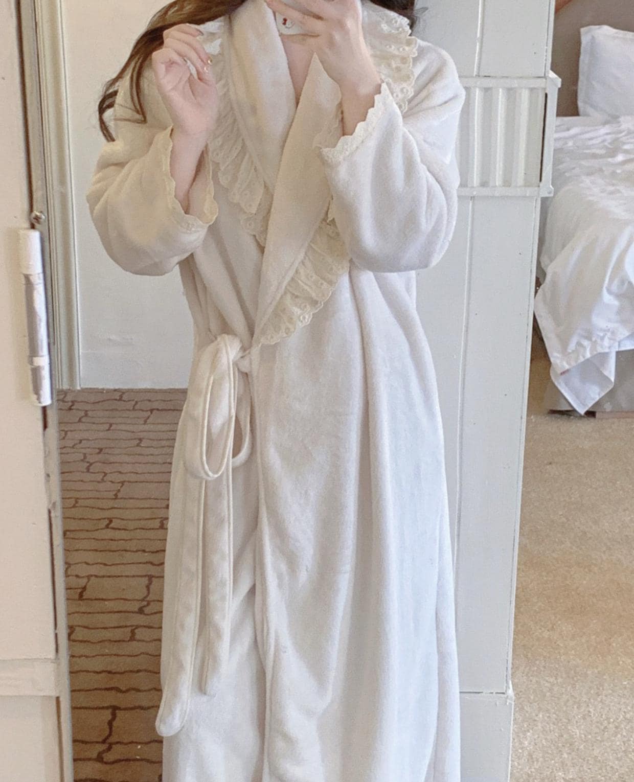 Lace Ruffle Robe | Soft Velvet Fleece Bathrobe | Romantic Bridal ...