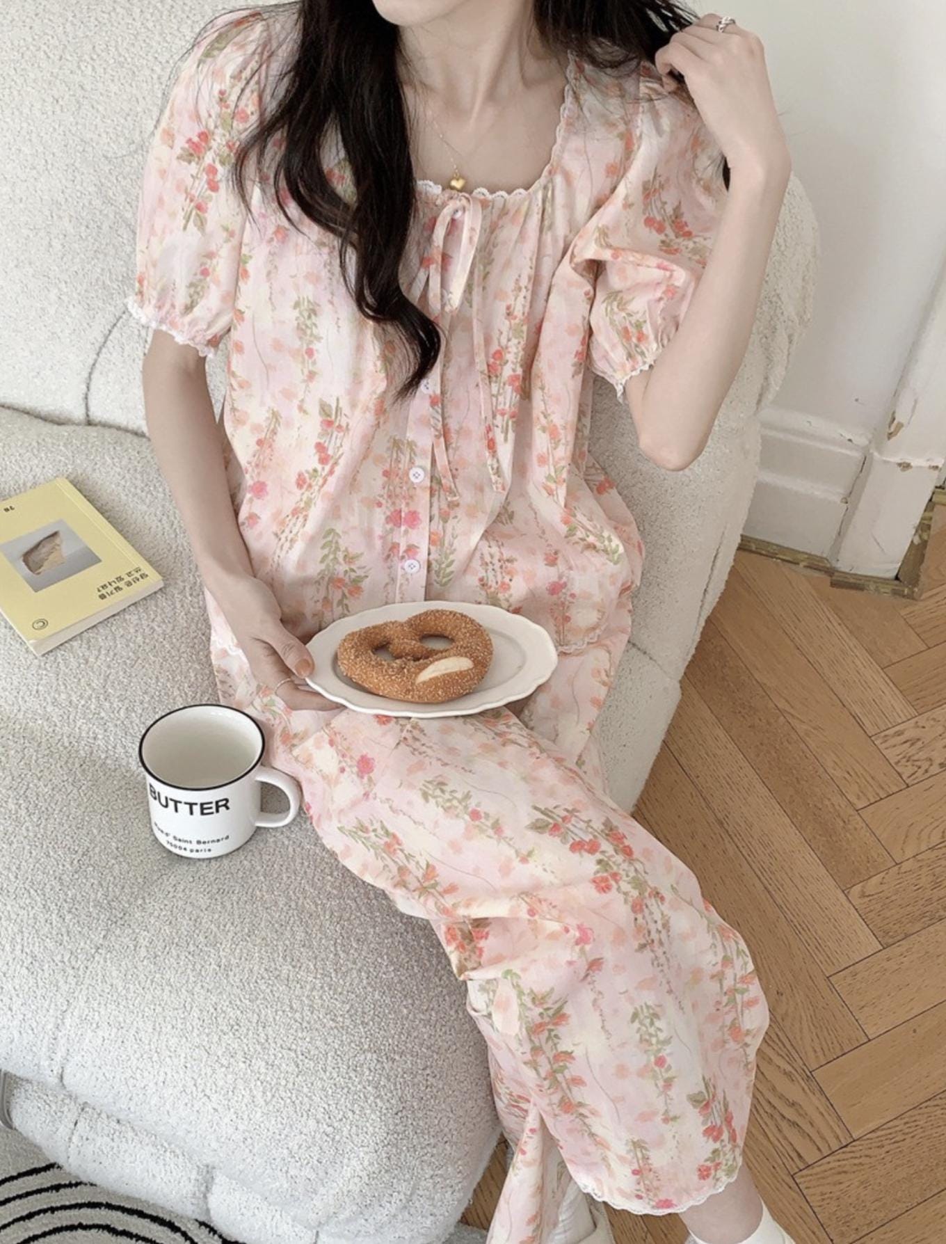 Pink Flower Loungewear / Summer Loungewear / Lovely Pajama Set / Summer Pajamas / Gift