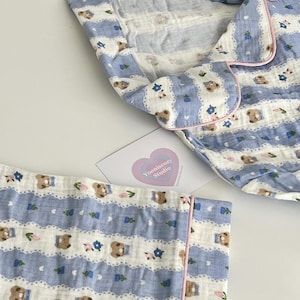organic long pajama set blue hearts