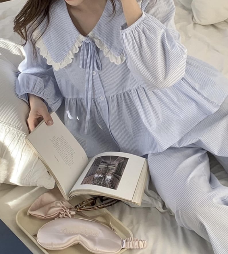 2Colors Cotton lace Loungewear / Lace Pajamas / Lovely Frilled Pajamas / Cotton Pjs / Lace pajama set / Eyelet sleepwear / Gift for her image 1