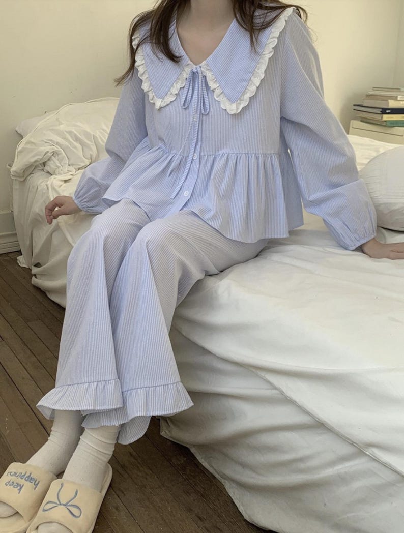 2Colors Cotton lace Loungewear / Lace Pajamas / Lovely Frilled Pajamas / Cotton Pjs / Lace pajama set / Eyelet sleepwear / Gift for her image 2