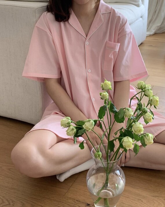 Cotton Loungewear Blue Pink Cotton Pajamas Cotton Pajama Set